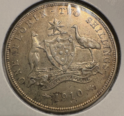 1910 Australian Florin .925 Silver KM# 21