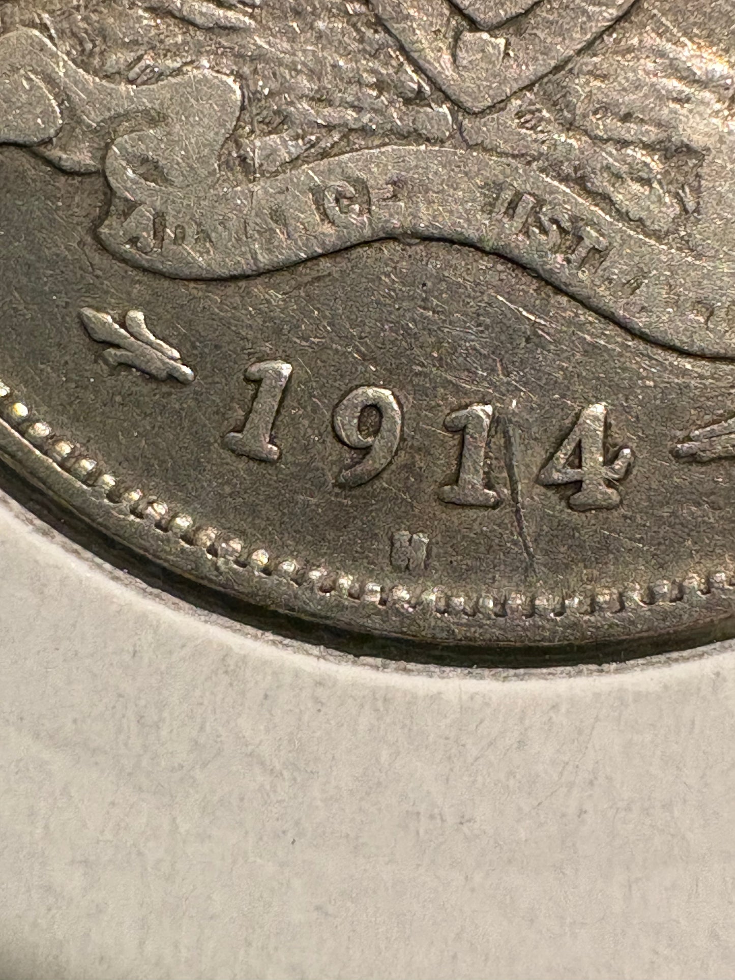 1914 H Australian Florin .925 Silver KM# 27 - Error Die Crack on Reverse