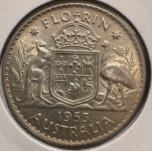 1953 Australian Florin .500 Silver KM# 54