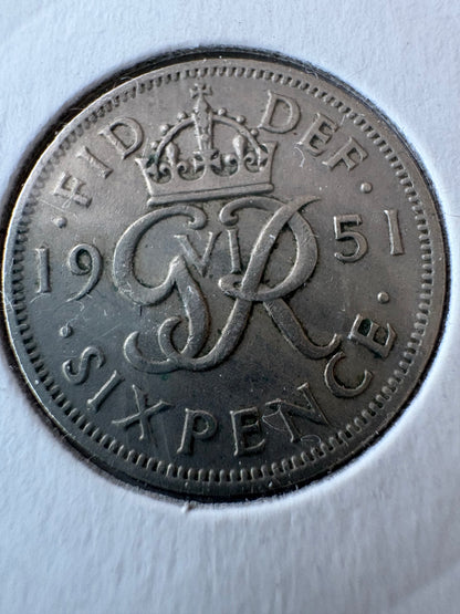 1951 Great Britain Sixpence KM# 875