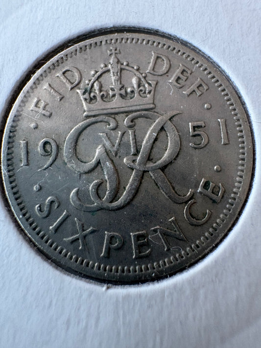 1951 Great Britain Sixpence KM# 875