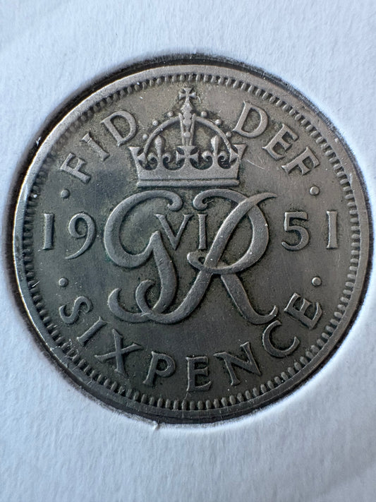 1951 Great Britain Sixpence KM# 875