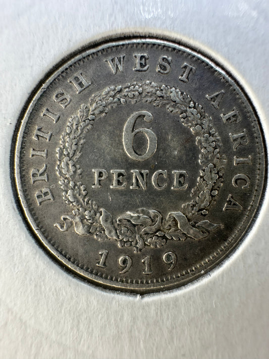 1919 Great Britain West Africa Sixpence - .925 Silver