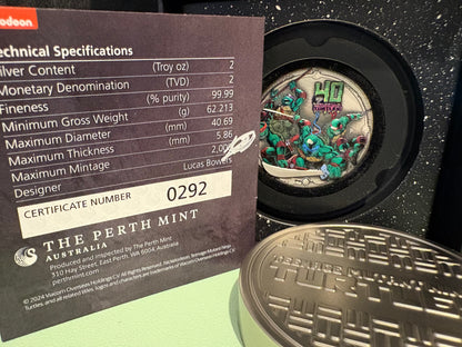 2024 $2 TMNT 40th Anniversary 2oz High Relief Antiqued Coloured Silver Coin signed by Lucas Bowers