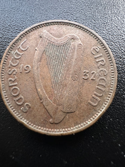 1932 Farthing - Ireland Saorstat Eireann 1/4 D Feoirling - 1/4 Phingin