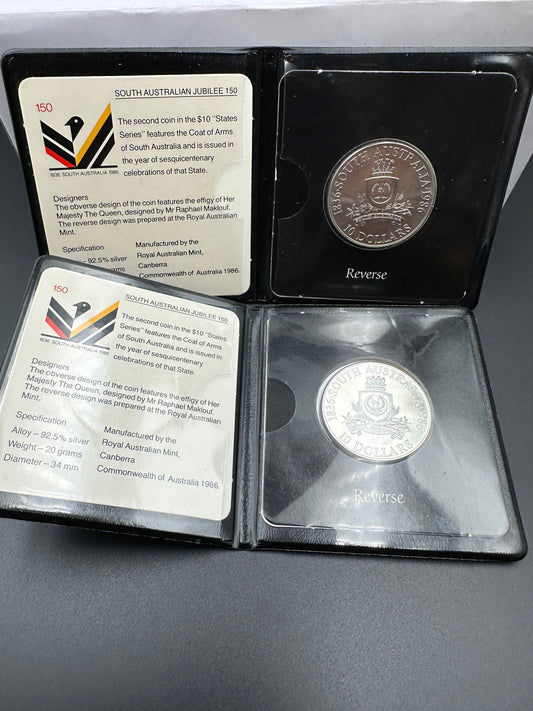 1986 $10 Silver Royal Australian Mint State Series Uncirculated coin - South Australian Jubilee