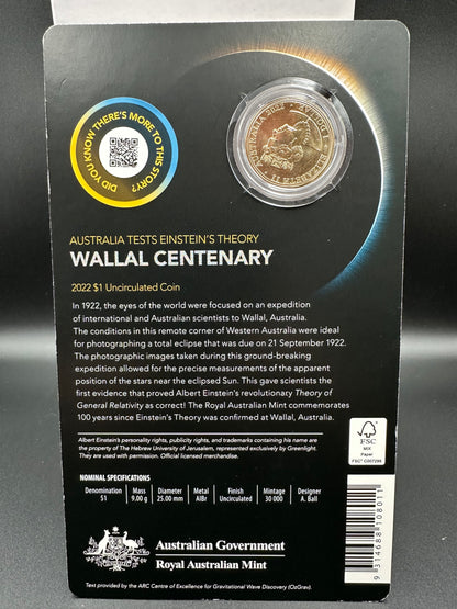 2022 Wallal Centenary - Australia Tests Einstein's Theory One Dollar ($1) Uncirculated Australian Decimal Coin