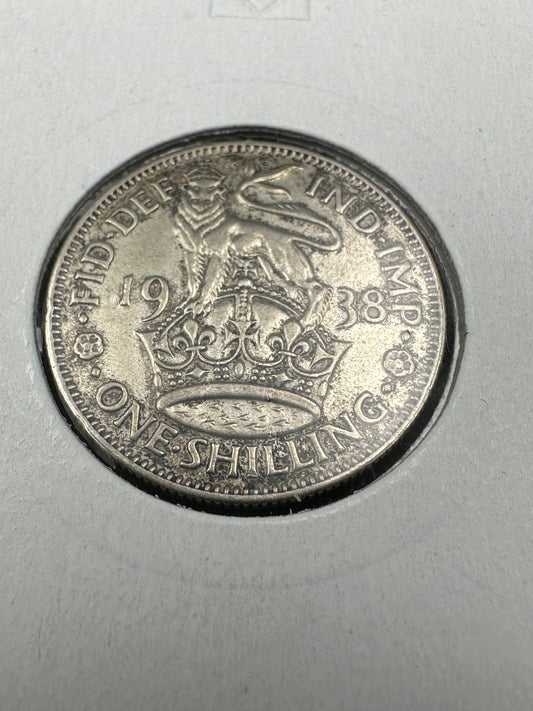 1938 Great Britain UK Silver One Shilling