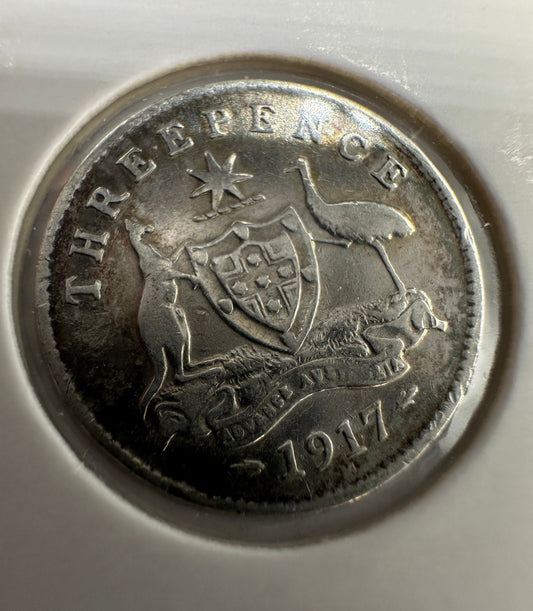 1917 Australia King George V Threepence Silver Coin