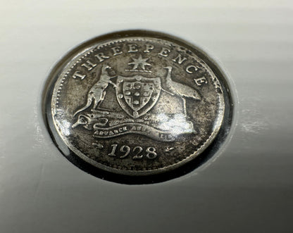 1928 Australia King George V Threepence Silver Coin