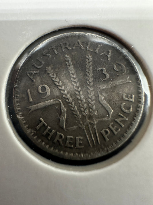 1939 Australia King George VI Threepence Silver Coin
