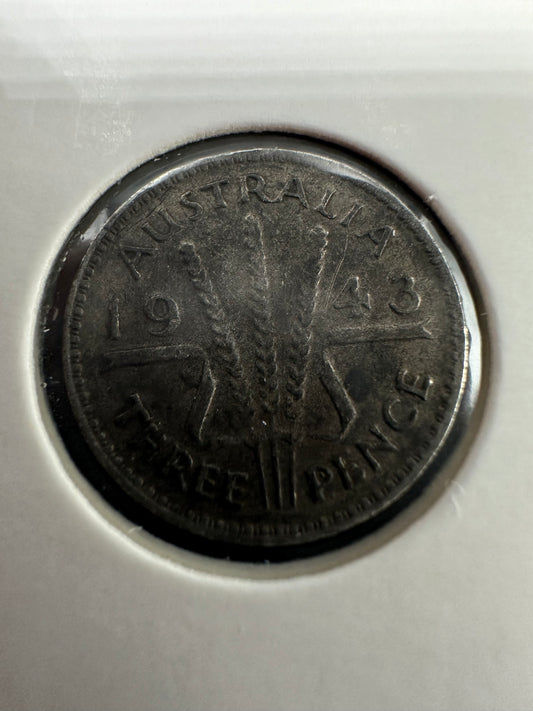 1943M Australia King George VI Threepence Silver Coin
