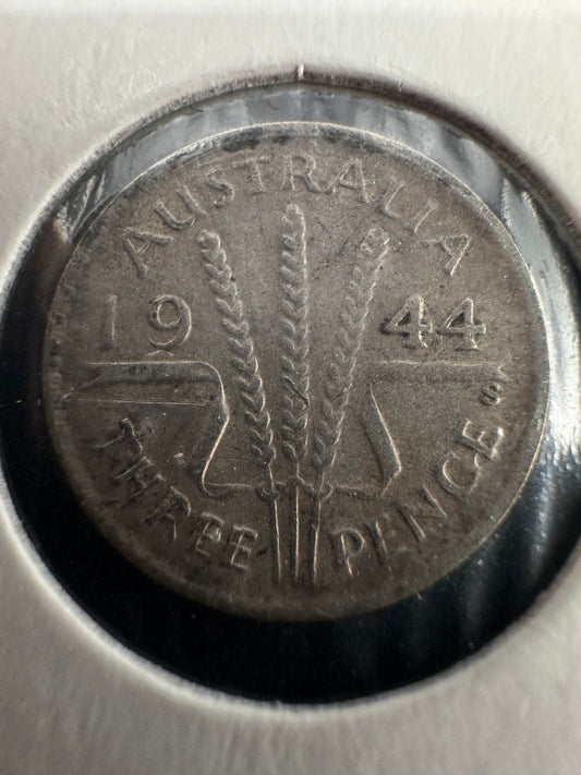 1944S Australia King George VI Threepence Silver Coin