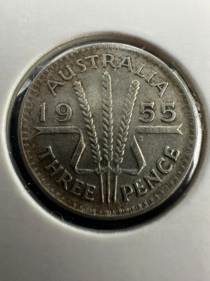 1955 Australian Threepence Silver Coin