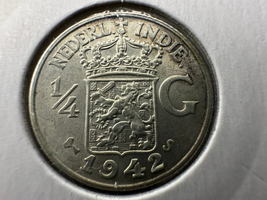 1942 Netherlands East Indies 1/4 Gulden Silver Coin