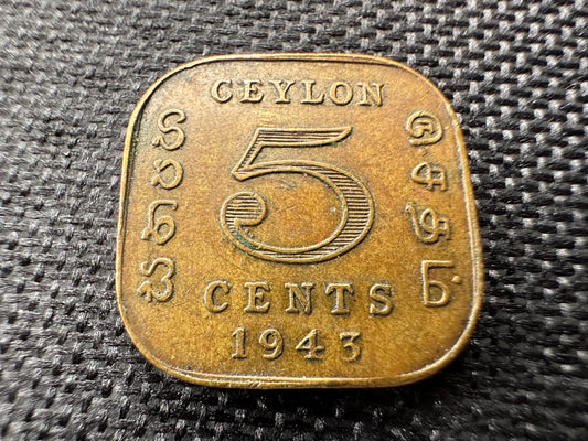 1943 Ceylon Sri Lanka 5 cent