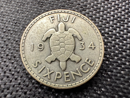 1934 Fiji Sixpence Silver Coin