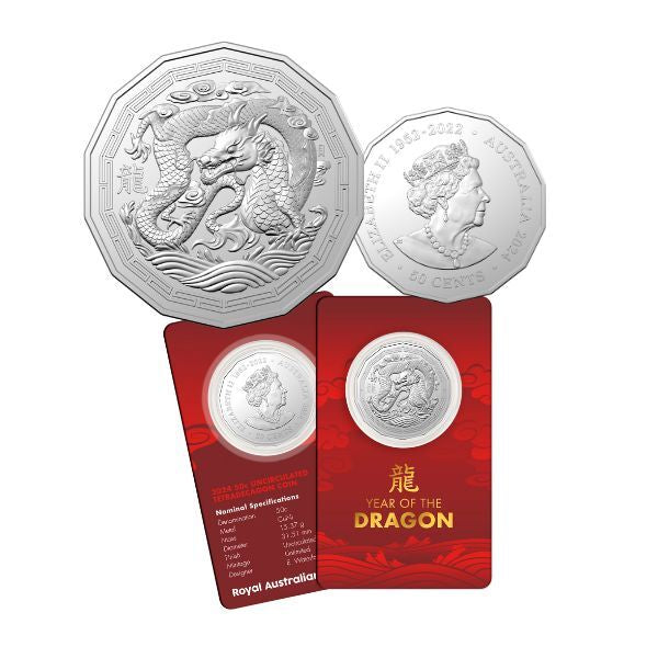 2024 50c Lunar Series Year Of The Dragon Uncirculated Tetradecagon Coin