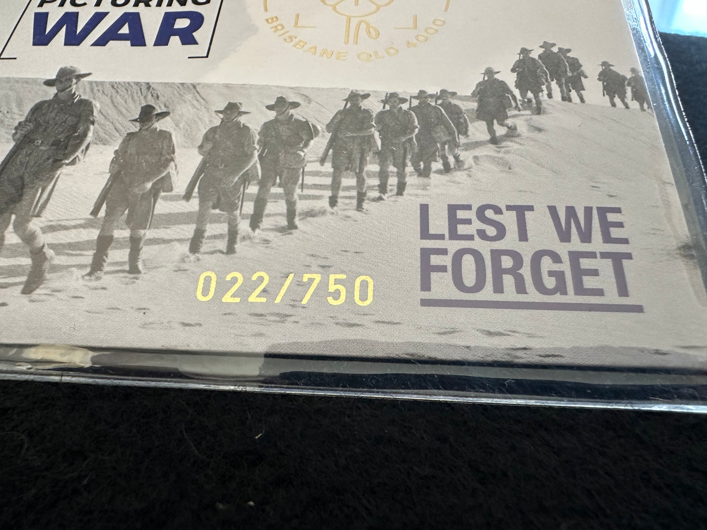 2024 Brisbane ANDA Overprint Lest We Forget - Picturing War PNC with Perth Mint $1