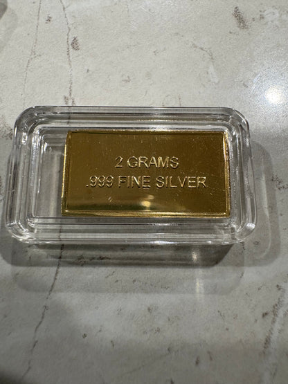 Mini Fractional Silver 2 gram Gold Plated Rectangular Bar - Wonka Golden Ticket Bar
