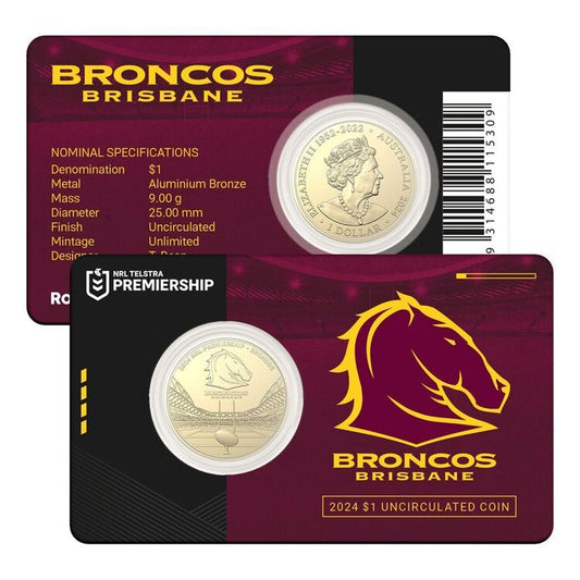 2024 $1 Dollar NRL Brisbane Broncos Team Coin in Card