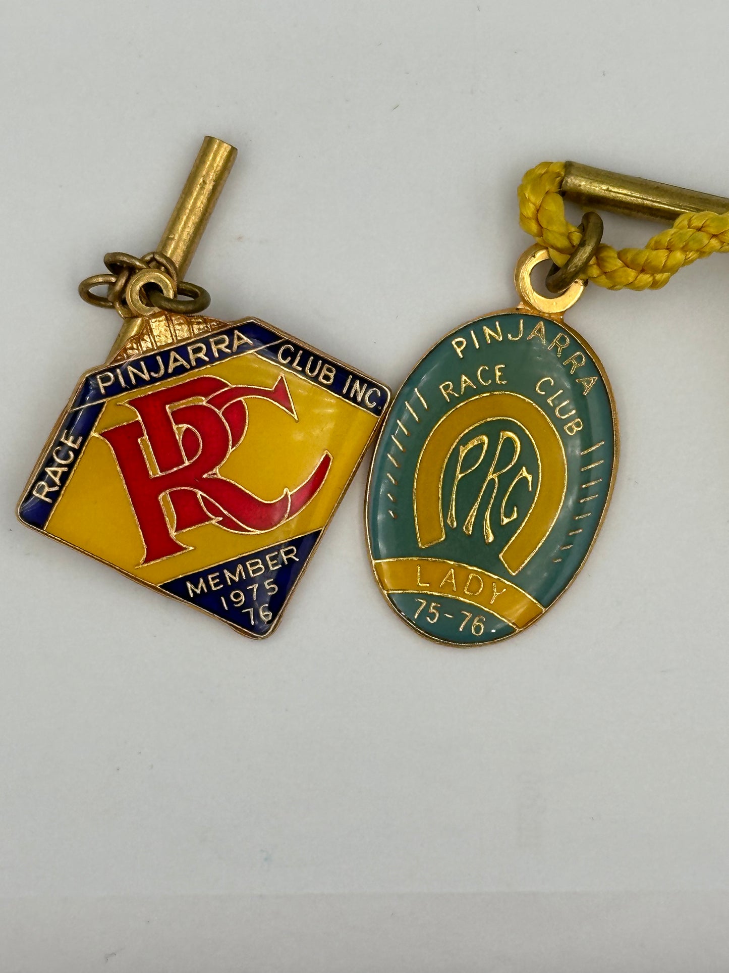 Vintage 1975-1976 Pinjarra Race Club Enamel Member Badge & Lady Badge