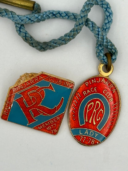Vintage 1977-1978 Pinjarra Race Club Enamel Member Badge & Lady Badge
