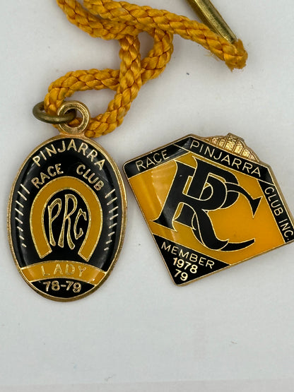 Vintage 1978-1979 Pinjarra Race Club Enamel Member Badge and Lady Badge