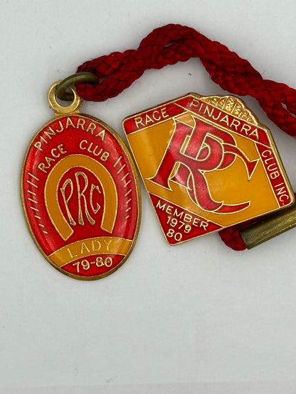 Vintage 1979-1980 Pinjarra Race Club Enamel Member Badge & Lady Badge