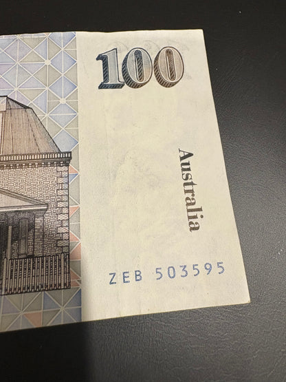 1985 $100 Circulated “Grey Nurse” Australian Paper note - ZEB 503595