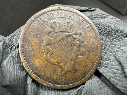 1818 Ireland One penny token - Harp Luke XX Chap. XXV Ver. Withers 1915a