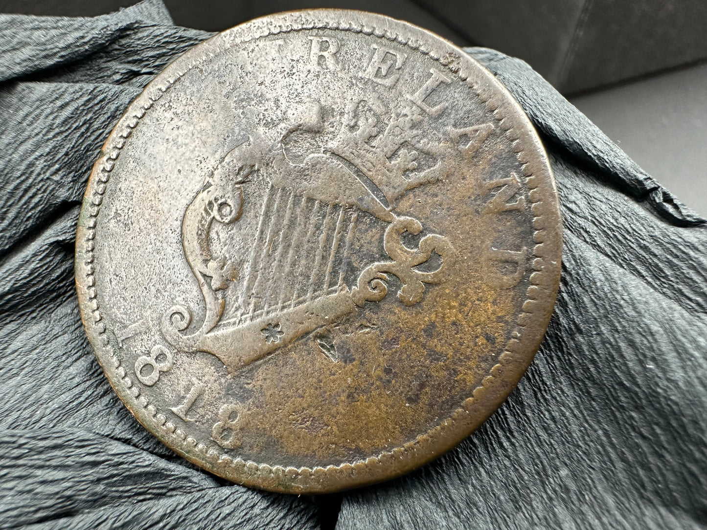 1818 Ireland One penny token - Harp Luke XX Chap. XXV Ver. Withers 1915a