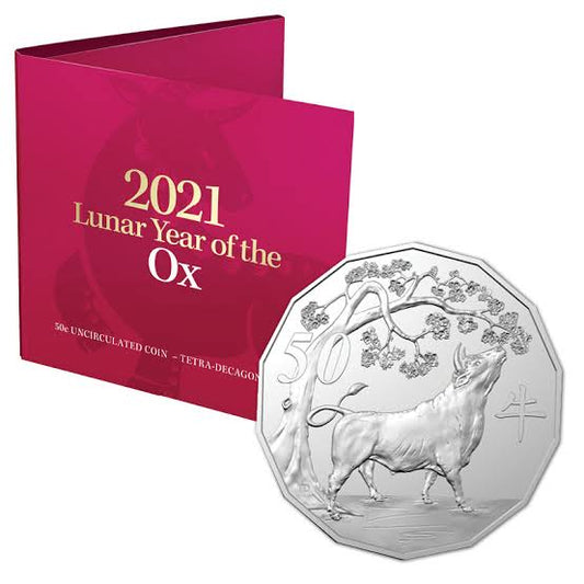 2021 Royal Australian Mint Fifty Cents 50c Lunar New Year of the Ox Tetra-Decagonal Lunar Series Coin