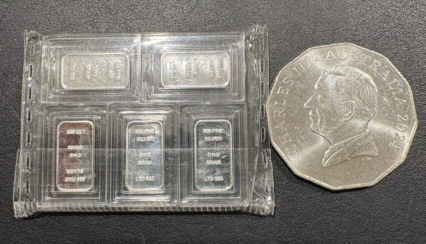 Mini Fractional Silver Bars – 5 × 1 Gram .999 Fine Silver (Poker Ladies Series)