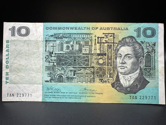 1972 $10 Australia Paper Bank note - General Prefix - Phillips Wheeler TAN229771