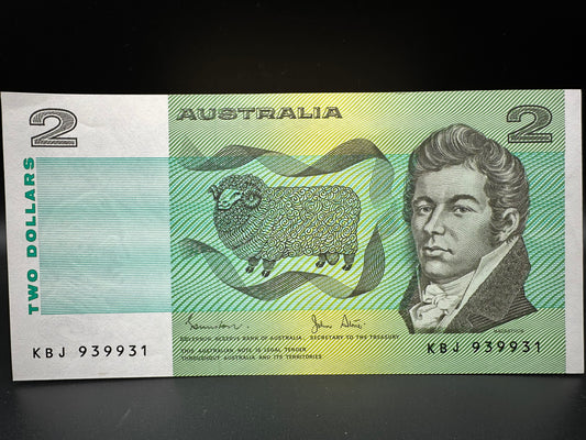 1983 $2 Australia Paper note - General Prefix - Johnston Stone KBJ939931