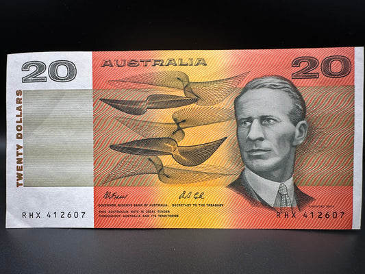 1991 $20 Australia Paper Bank note - General Prefix - Fraser Cole RHX412607