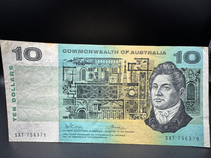 1972 $10 Australia Paper Banknote - Phillips Wheeler SXT 756379