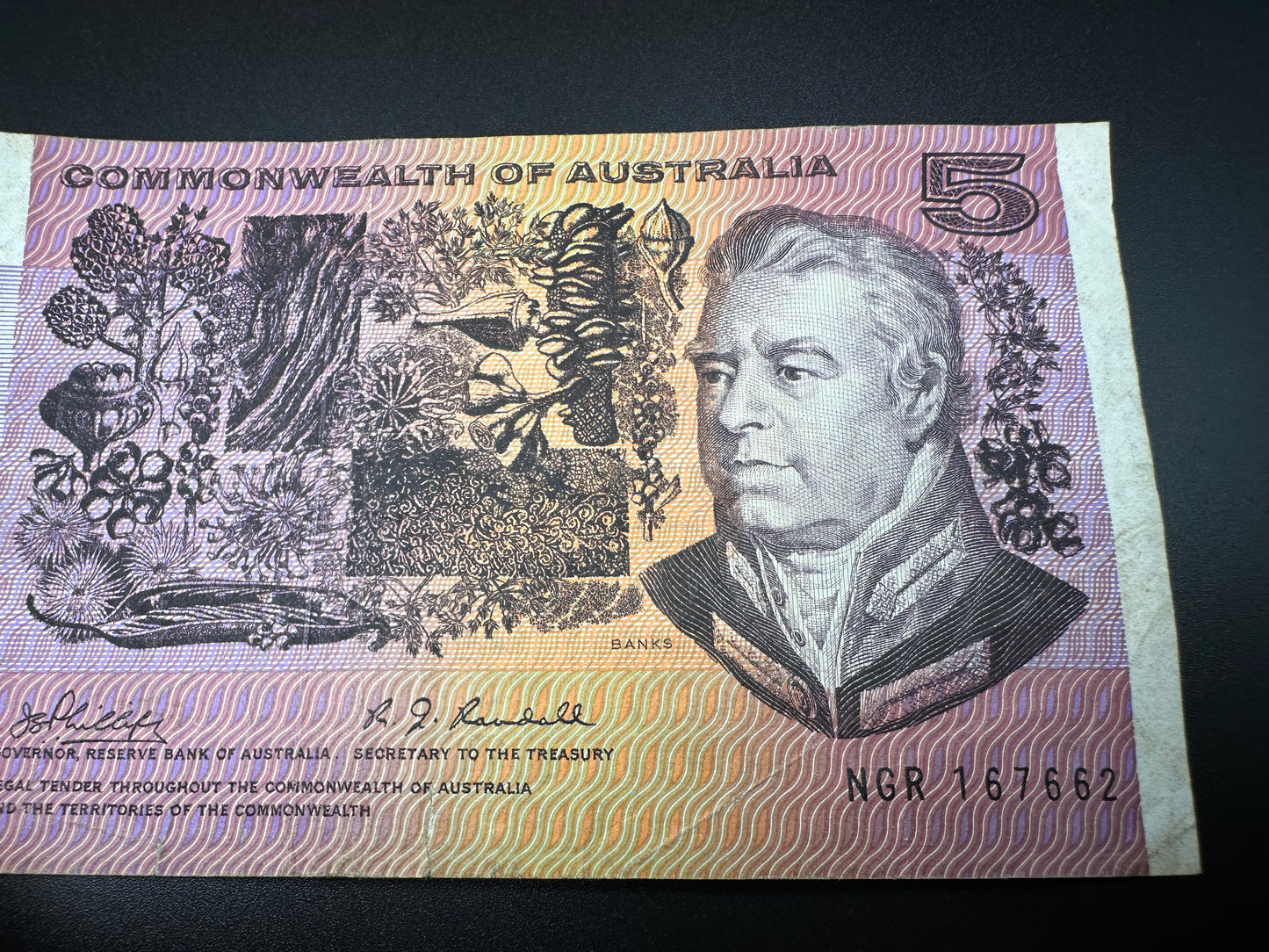 1969 $5 Australia Paper note - General Prefix - Phillips Randall NGR167662