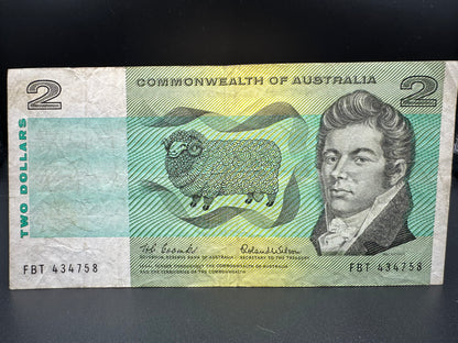 1966 $2 Australia Paper note - General Prefix - Coombs Wilson FBT434758