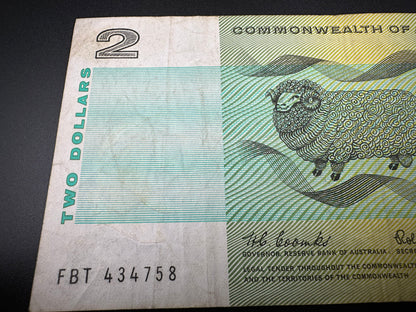 1966 $2 Australia Paper note - General Prefix - Coombs Wilson FBT434758