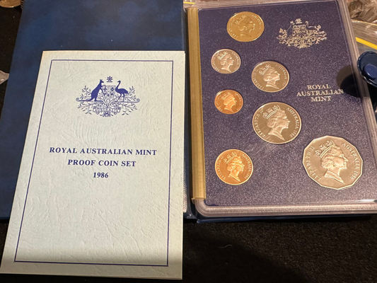 1986 Royal Australian Mint Year of Peace 7 coin Proof Set - NO OUTER BOX