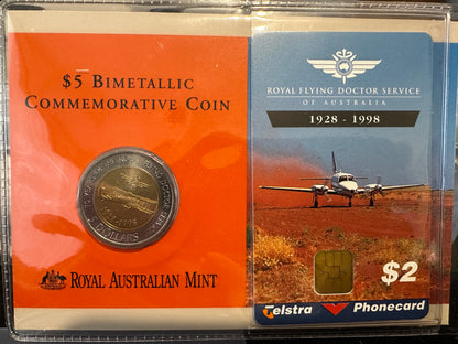 1998 $5 Royal Flying Doctor Bi-Metal with Phonecard UNC