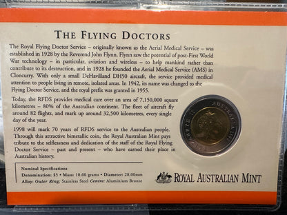 1998 $5 Royal Flying Doctor Bi-Metal with Phonecard UNC