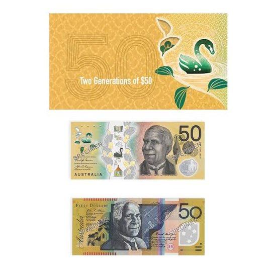 2016 & 2018 $50 Two Generations Banknote in Presentation Folder - Last Prefix