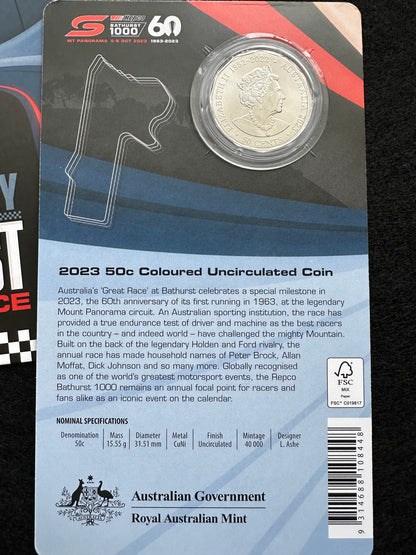 2023 60th Anniversary of the Bathurst Great Race 50c Coloured Uncirculated Coin