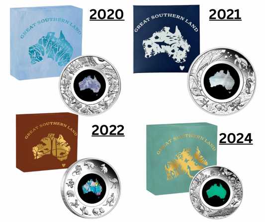 2020 - 2024 Great Southern Land Series Opal, Pearl, Lepidolite, Chrysoprase Silver 1oz Coins