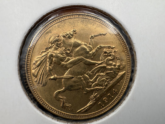 1914 Australian Full Gold Sovereign Sydney Mintmark