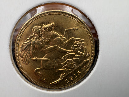 1915 Australian Full Gold Sovereign Melbourne Mintmark