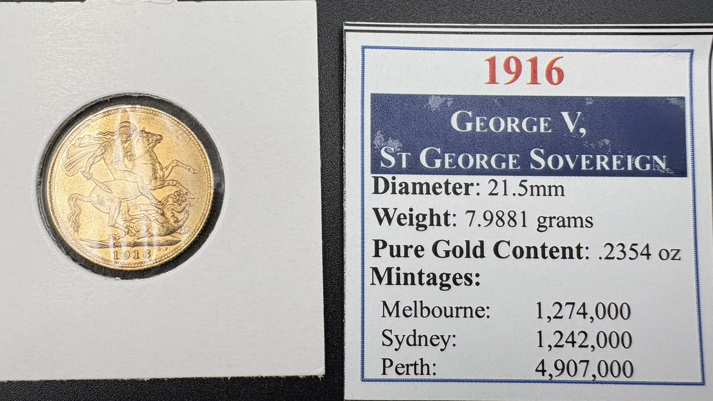 1916 Australian Full Gold Sovereign Sydney Mintmark